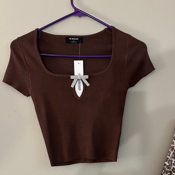 Workshop Republic Clothing Tops - Workshop Republic Clothing Brown Crop Top